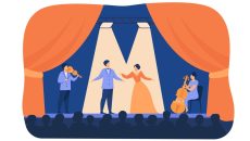 Opera singers playing on stage with musicians